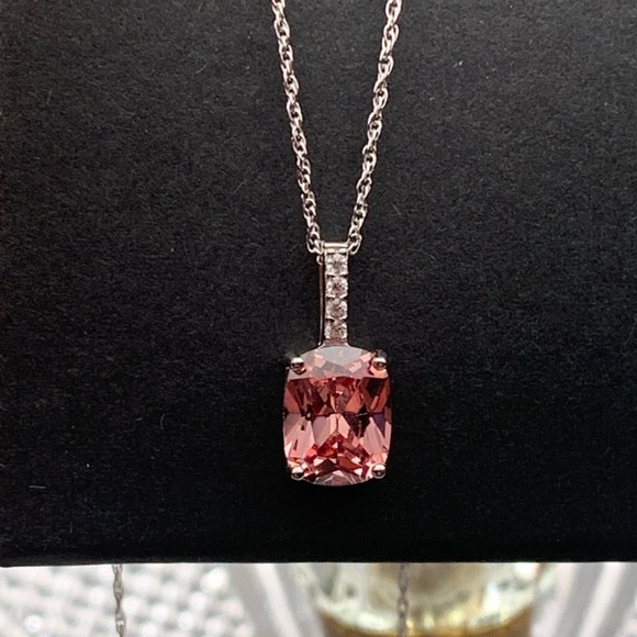 Jewelry - Cushion Cut 2ct Natural Morganite Sterling Pendant Diamond accents 18" chain